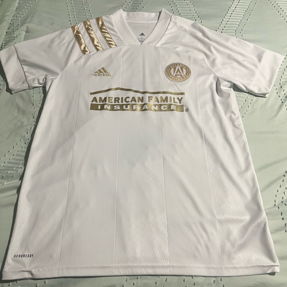 Atlanta United White & Gold Home Jersey - Adidas Size Large VGc! Soccer